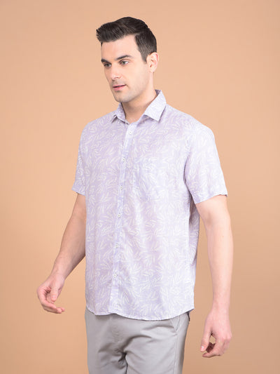 Purple Floral Print Linen Shirt-Men Shirts-Crimsoune Club