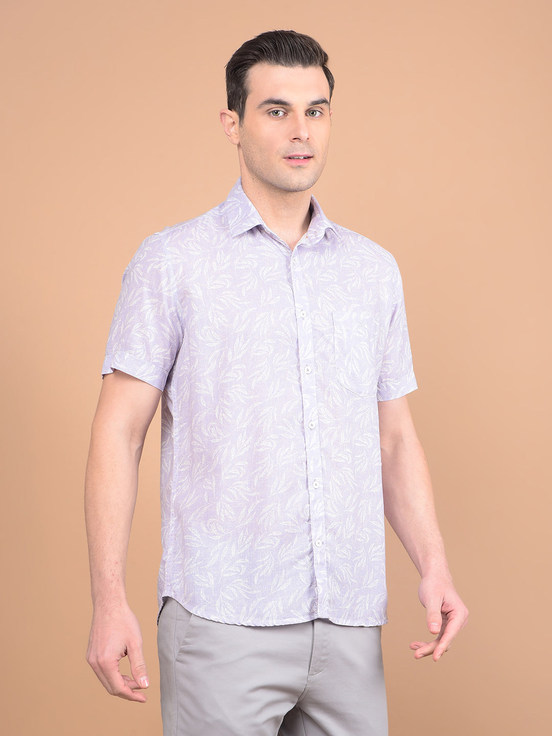 Purple Floral Print Linen Shirt-Men Shirts-Crimsoune Club