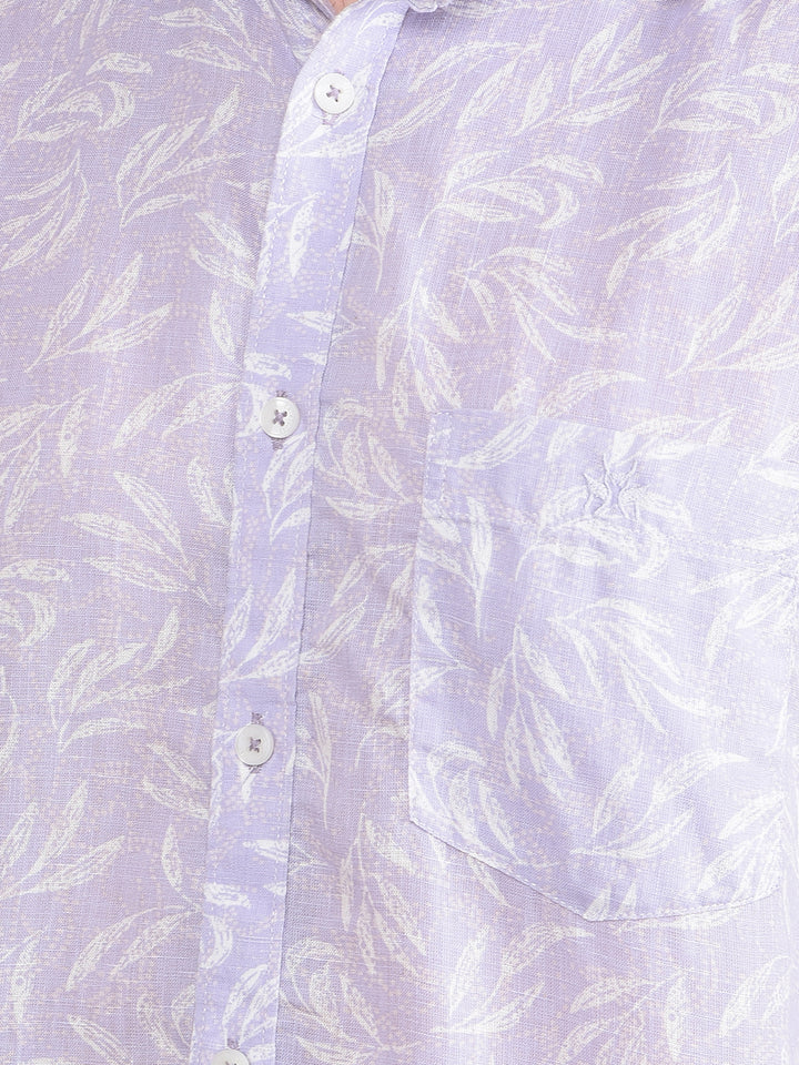 Purple Floral Print Linen Shirt-Men Shirts-Crimsoune Club