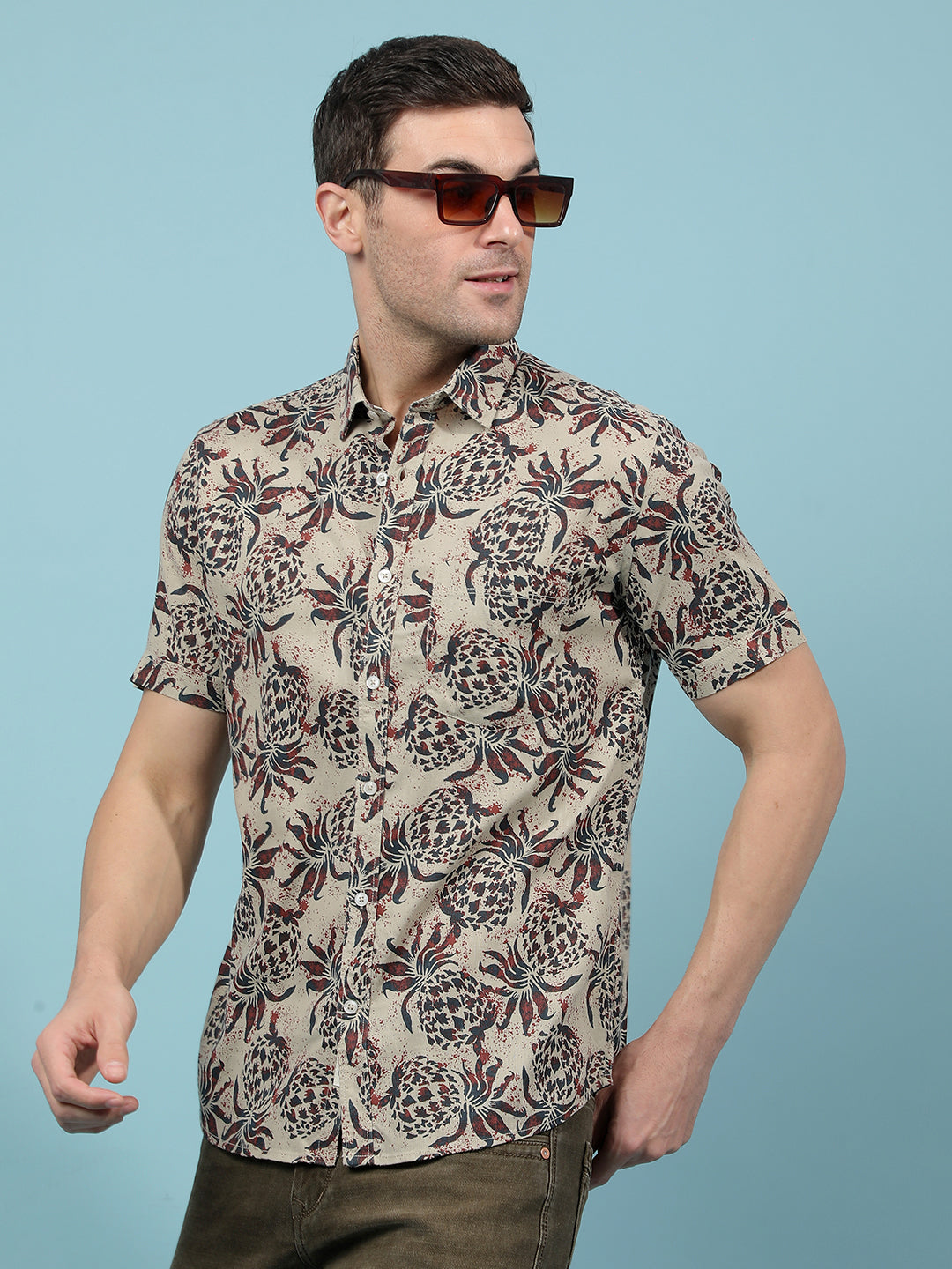Maroon Floral Print Linen Shirt-Men Shirts-Crimsoune Club