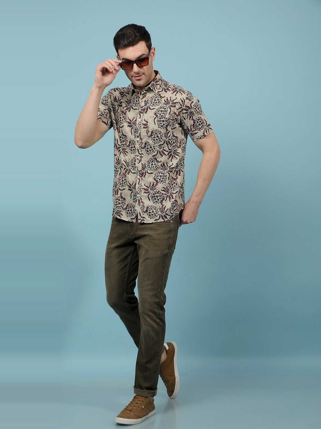 Maroon Floral Print Linen Shirt-Men Shirts-Crimsoune Club