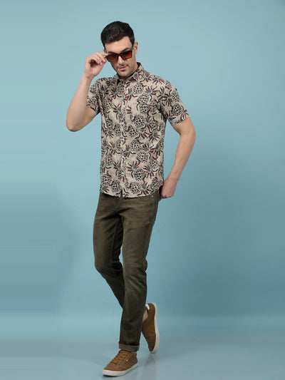 Maroon Floral Print Linen Shirt-Men Shirts-Crimsoune Club