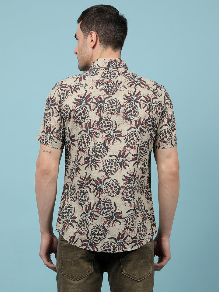 Maroon Floral Print Linen Shirt-Men Shirts-Crimsoune Club