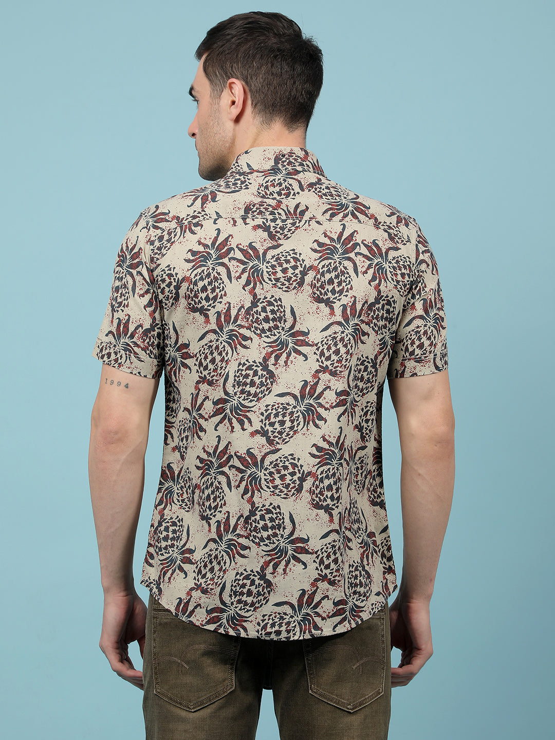 Maroon Floral Print Linen Shirt-Men Shirts-Crimsoune Club