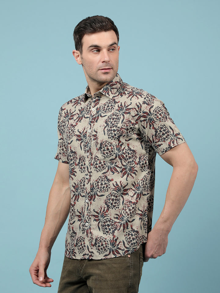 Maroon Floral Print Linen Shirt-Men Shirts-Crimsoune Club