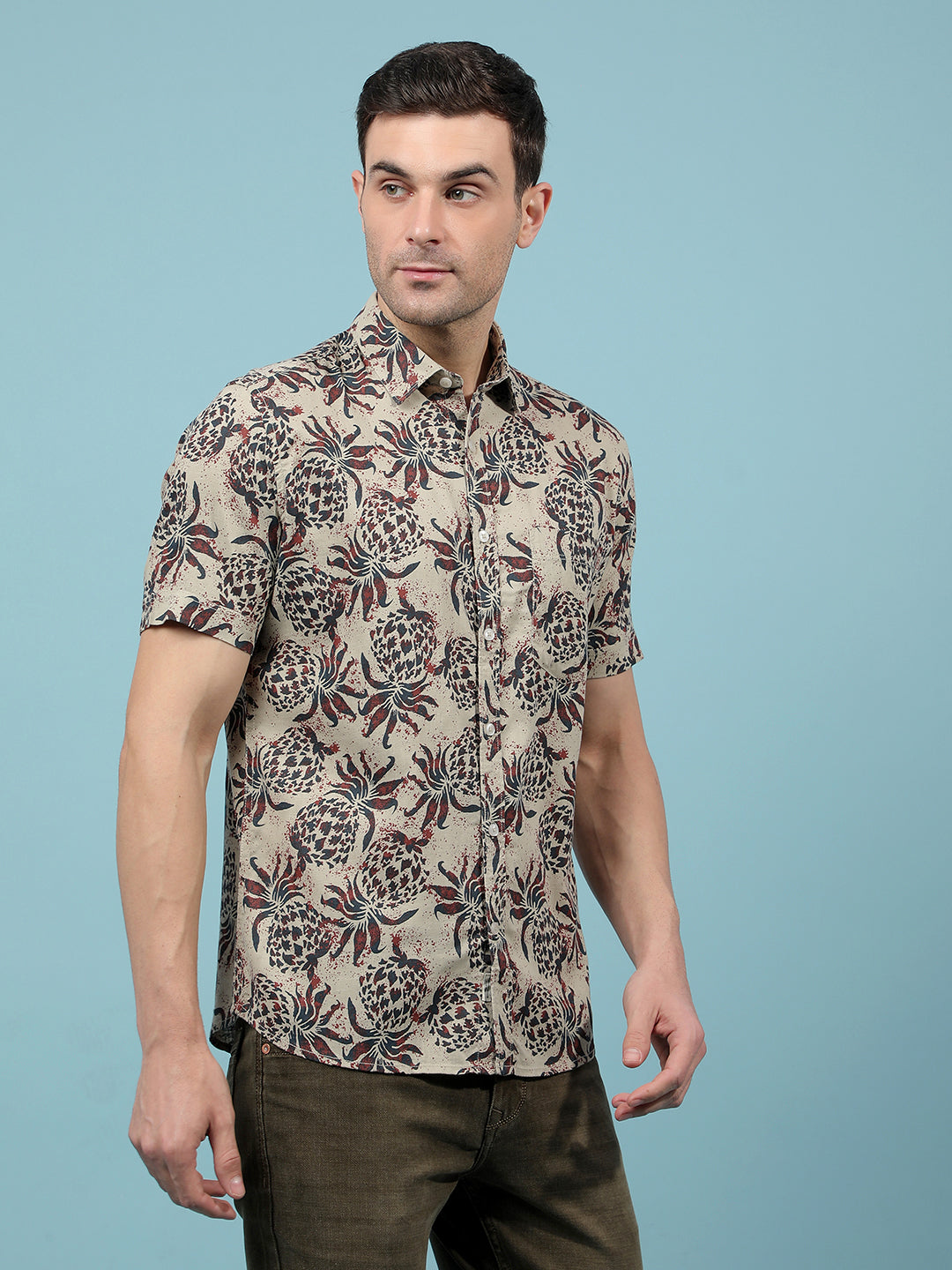 Maroon Floral Print Linen Shirt-Men Shirts-Crimsoune Club
