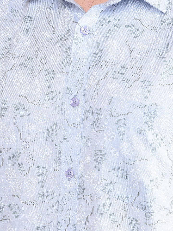 Blue Floral Print Shirt-Men Shirts-Crimsoune Club