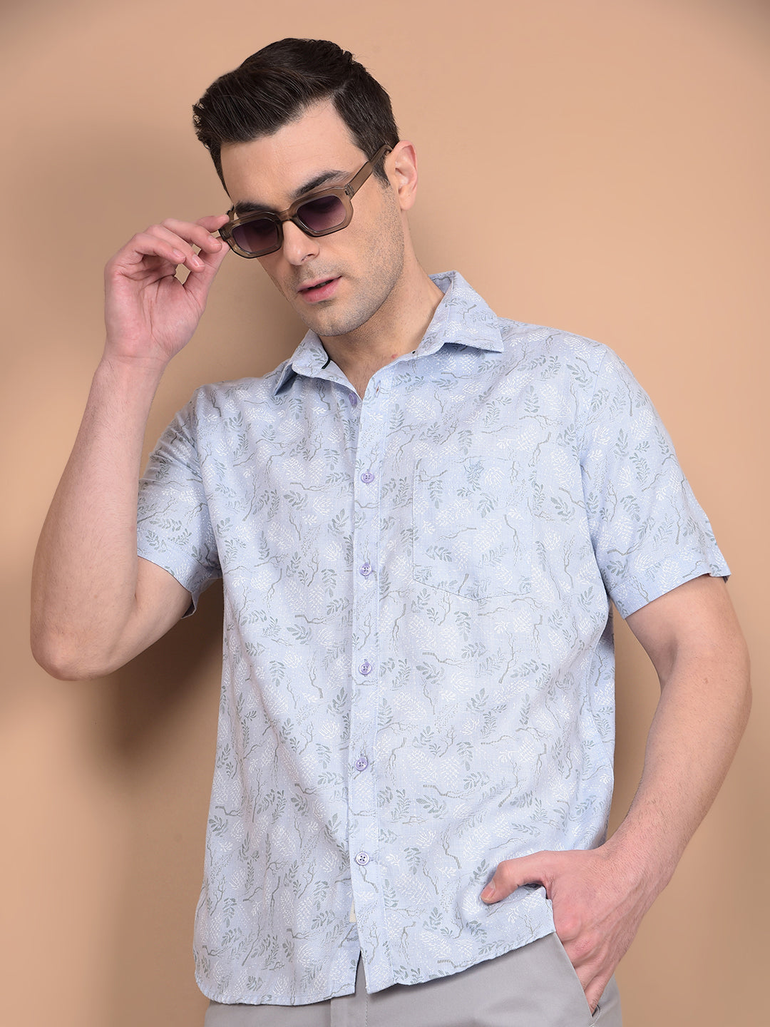 Blue Floral Print Shirt-Men Shirts-Crimsoune Club