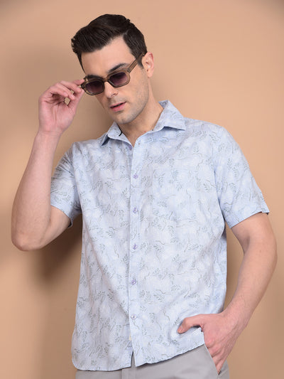 Blue Floral Print Shirt-Men Shirts-Crimsoune Club