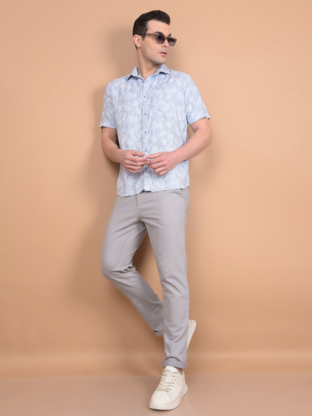 Blue Floral Print Shirt-Men Shirts-Crimsoune Club