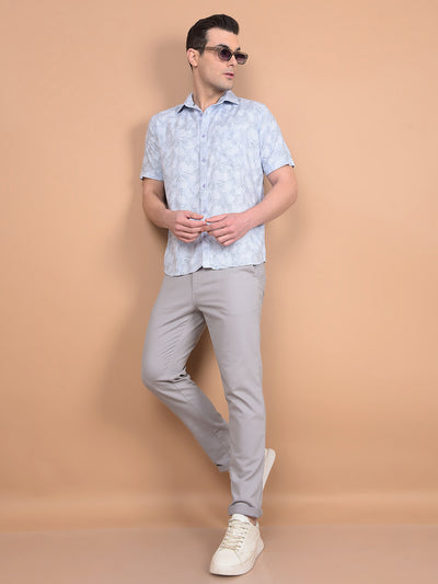 Blue Floral Print Shirt-Men Shirts-Crimsoune Club