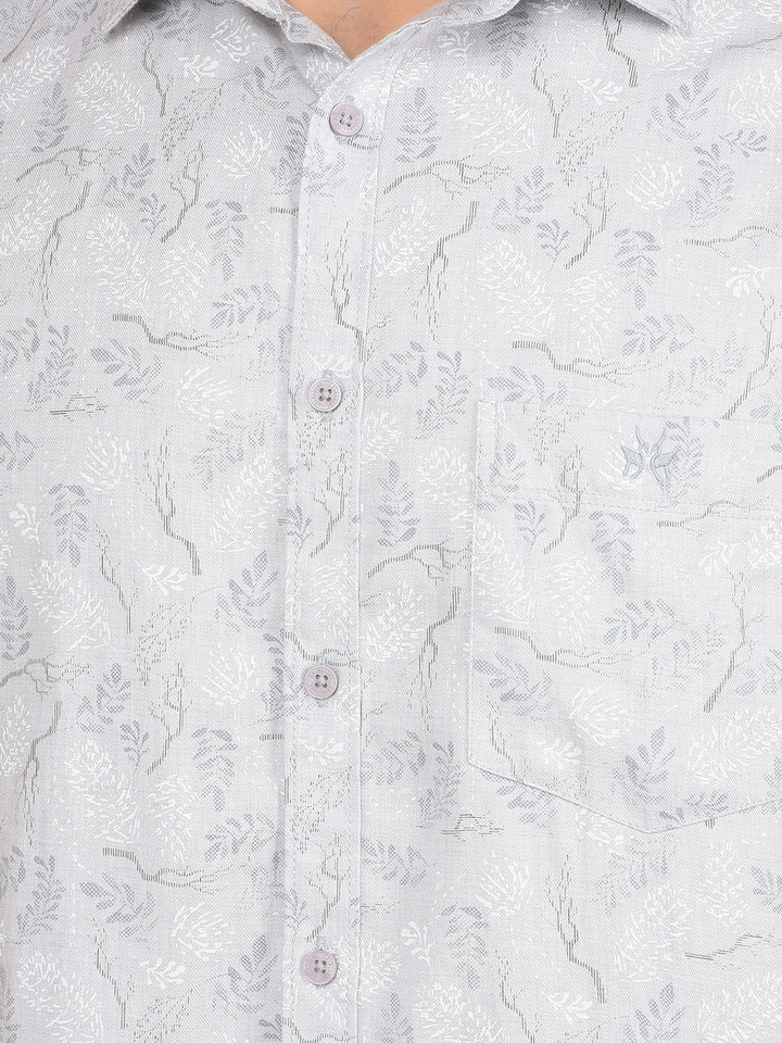 Grey Floral Print Shirt-Men Shirts-Crimsoune Club