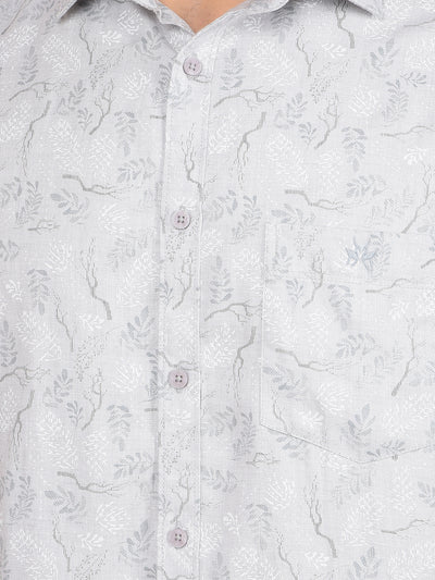 Grey Floral Print Shirt-Men Shirts-Crimsoune Club