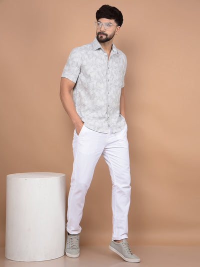 Grey Floral Print Shirt-Men Shirts-Crimsoune Club