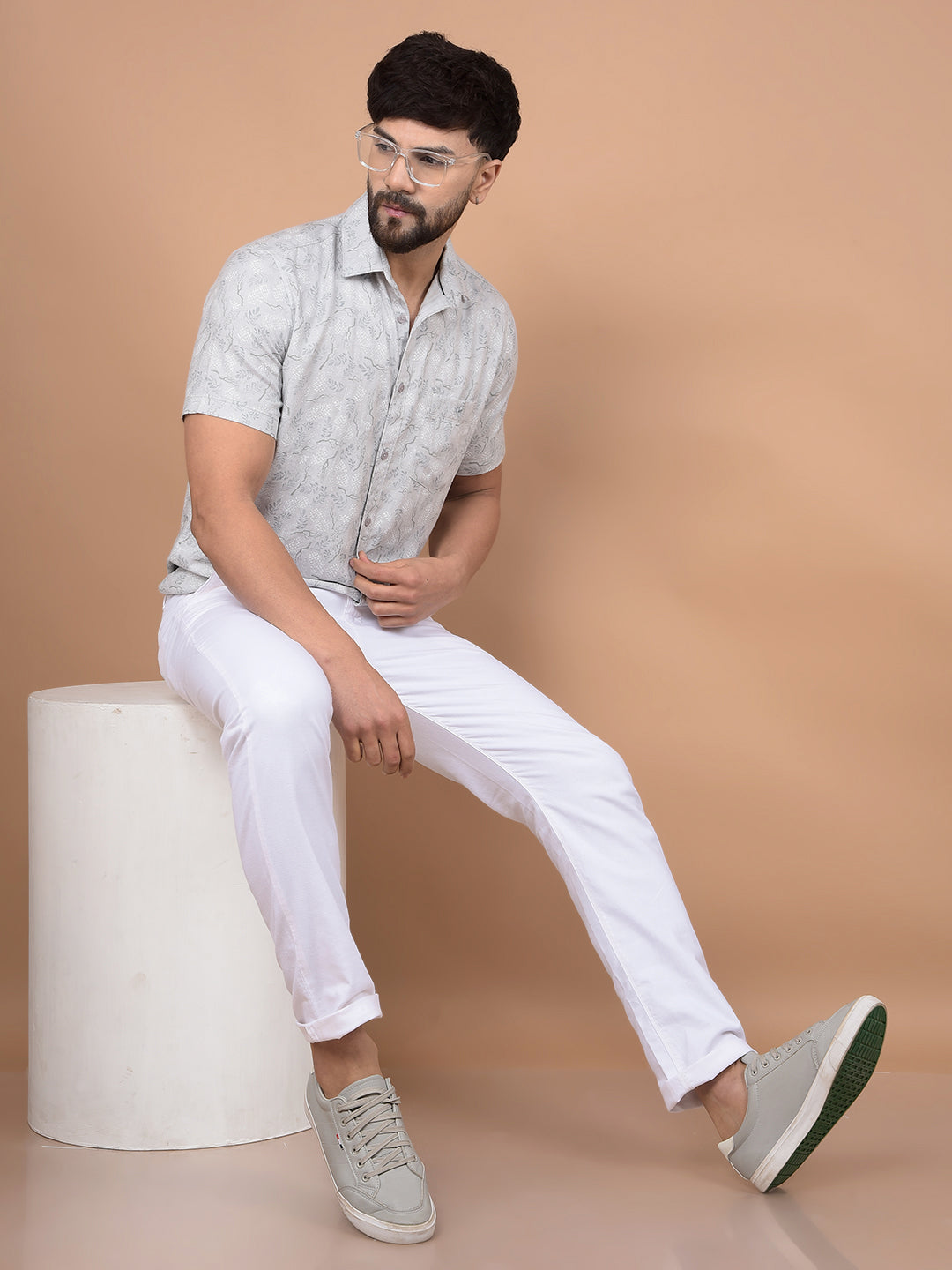 Grey Floral Print Shirt-Men Shirts-Crimsoune Club