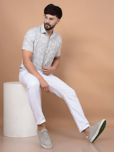 Grey Floral Print Shirt-Men Shirts-Crimsoune Club