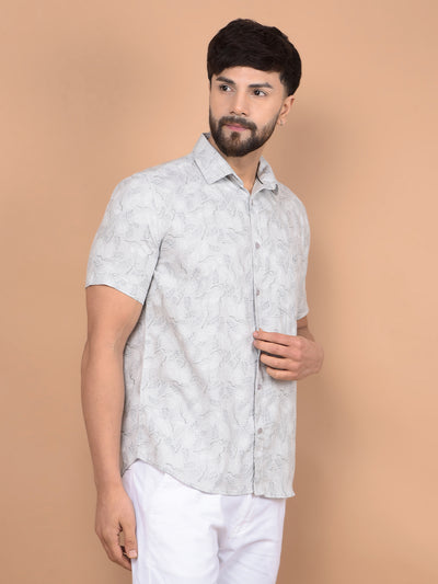 Grey Floral Print Shirt-Men Shirts-Crimsoune Club