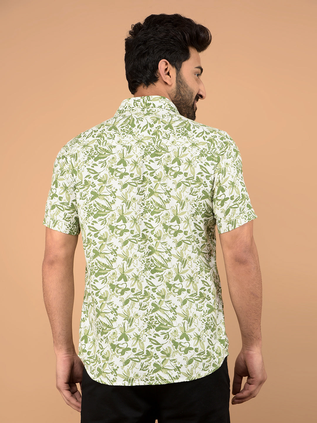 Green Floral Print 100% Cotton Shirt-Men Shirts-Crimsoune Club