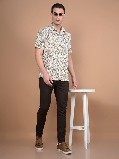 Olive Floral Print 100% Cotton Shirt-Men Shirts-Crimsoune Club