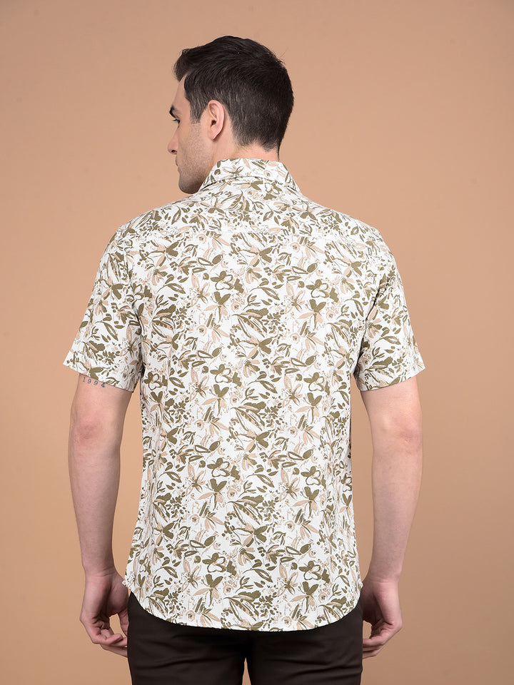 Olive Floral Print 100% Cotton Shirt-Men Shirts-Crimsoune Club