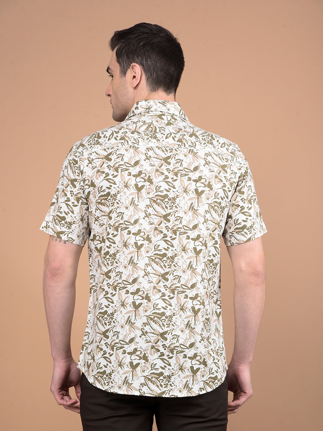 Olive Floral Print 100% Cotton Shirt-Men Shirts-Crimsoune Club