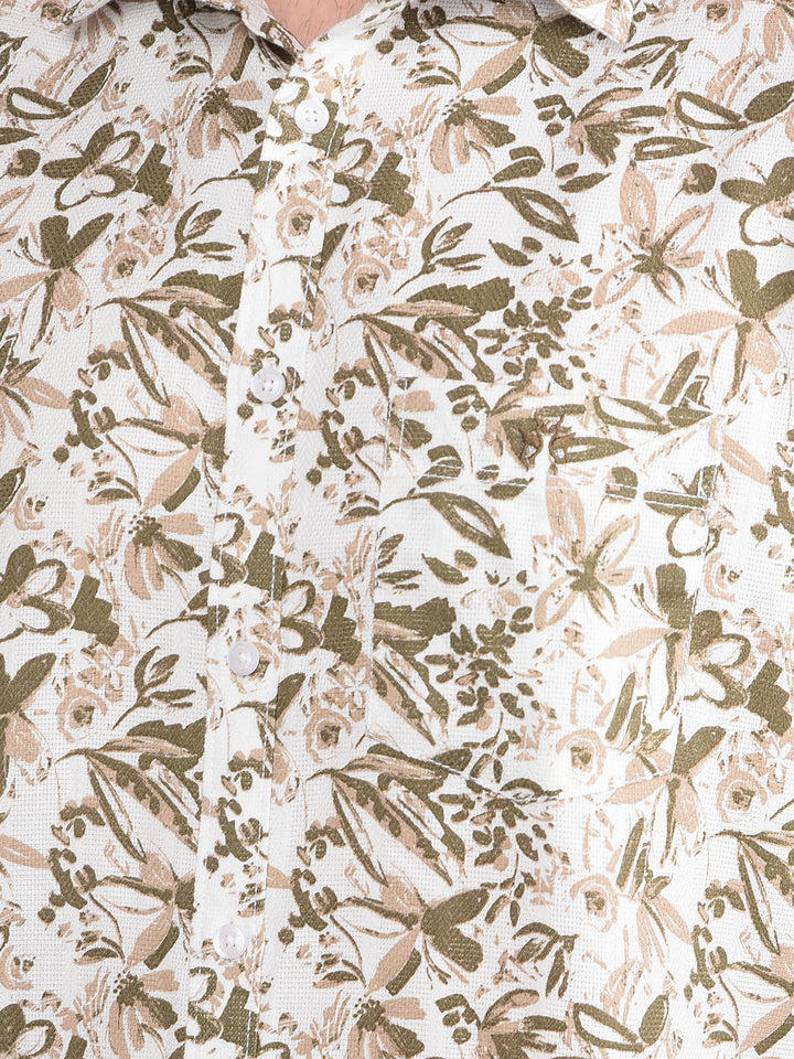 Olive Floral Print 100% Cotton Shirt-Men Shirts-Crimsoune Club