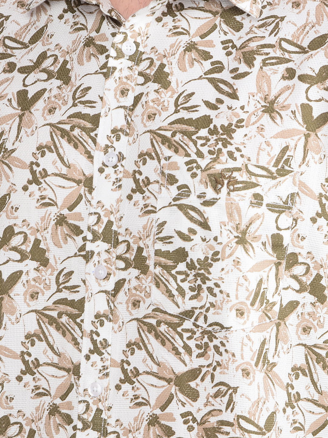 Olive Floral Print 100% Cotton Shirt-Men Shirts-Crimsoune Club