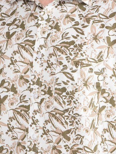 Olive Floral Print 100% Cotton Shirt-Men Shirts-Crimsoune Club