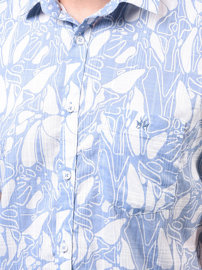 Men's Blue Printed 100% Cotton Shirt-Men Shirts-Crimsoune Club