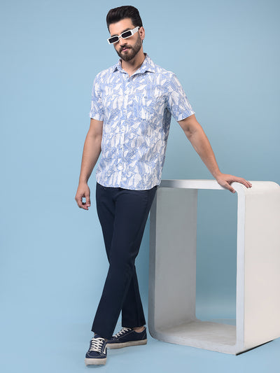 Men's Blue Printed 100% Cotton Shirt-Men Shirts-Crimsoune Club
