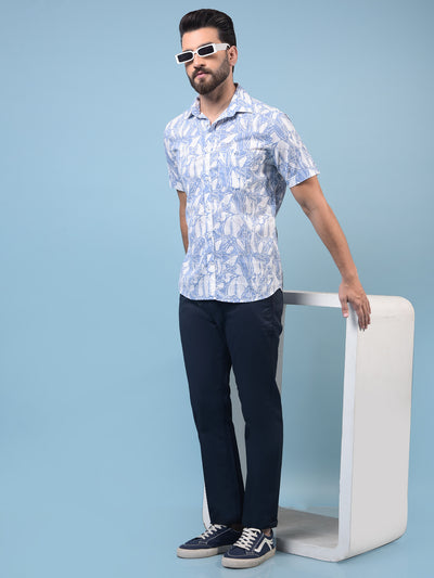 Men's Blue Printed 100% Cotton Shirt-Men Shirts-Crimsoune Club