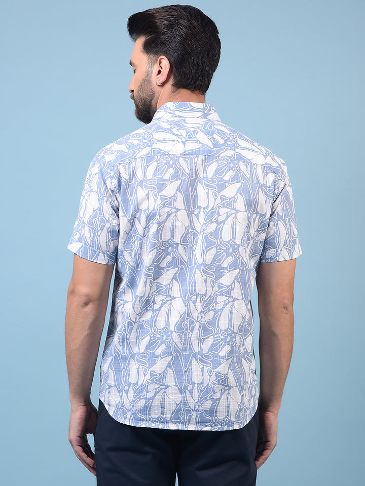 Men's Blue Printed 100% Cotton Shirt-Men Shirts-Crimsoune Club