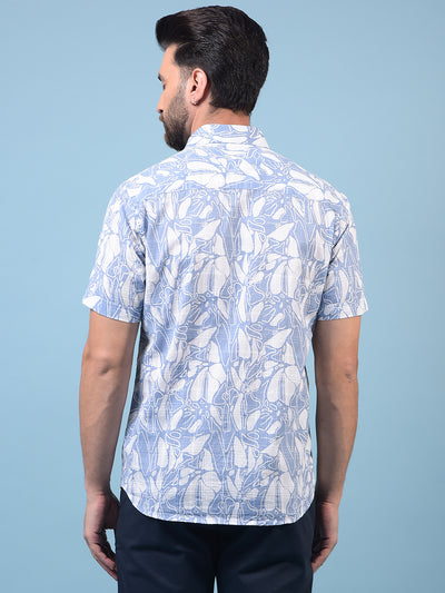 Men's Blue Printed 100% Cotton Shirt-Men Shirts-Crimsoune Club