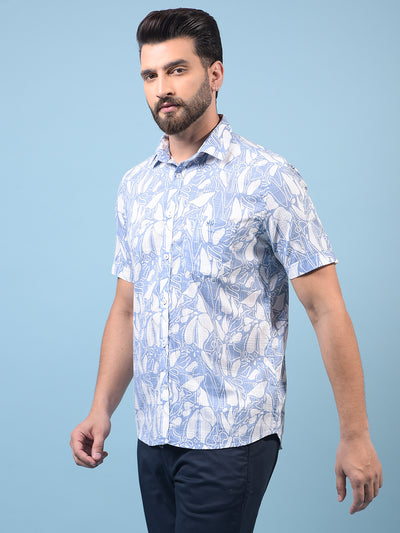 Men's Blue Printed 100% Cotton Shirt-Men Shirts-Crimsoune Club