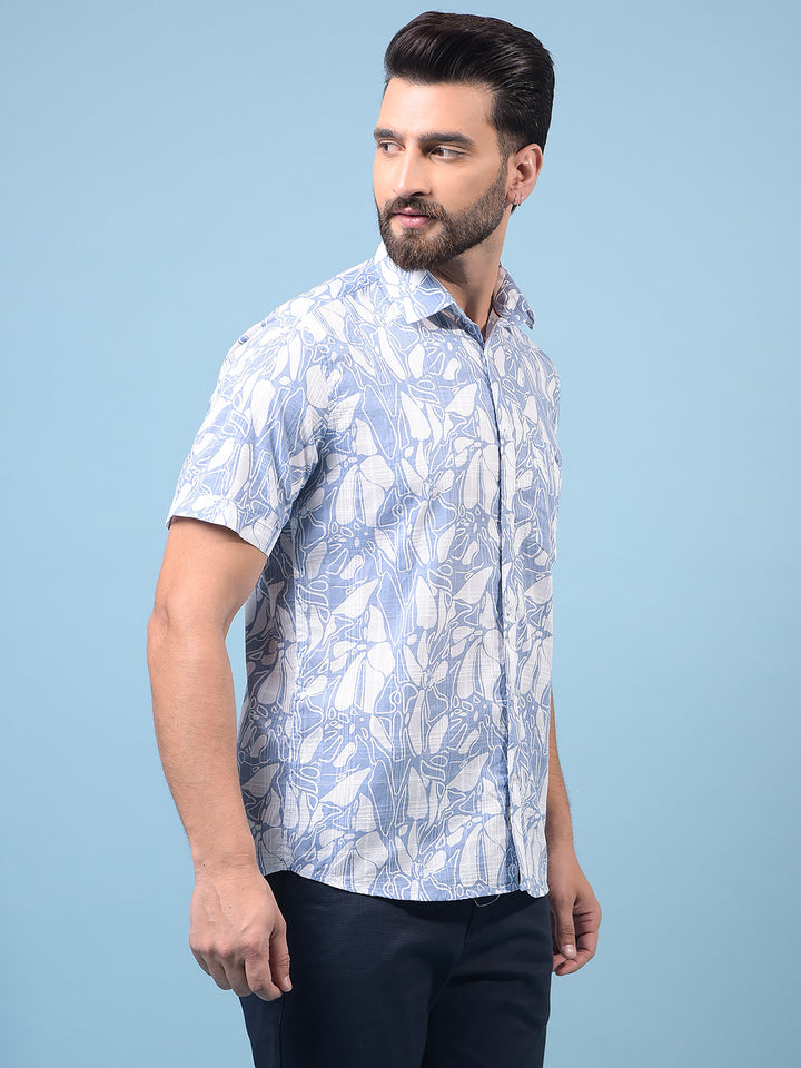 Men's Blue Printed 100% Cotton Shirt-Men Shirts-Crimsoune Club