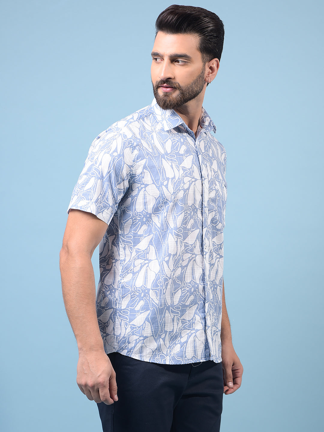 Men's Blue Printed 100% Cotton Shirt-Men Shirts-Crimsoune Club