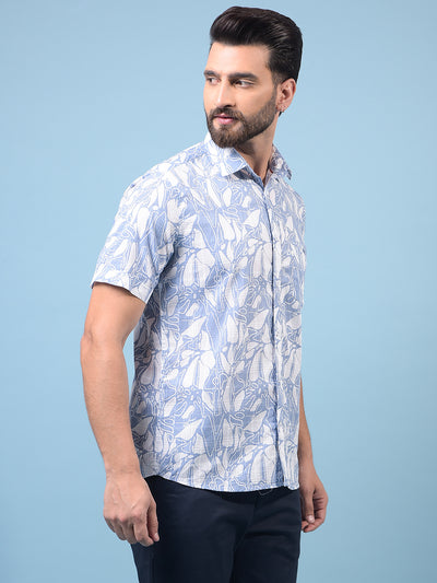 Men's Blue Printed 100% Cotton Shirt-Men Shirts-Crimsoune Club