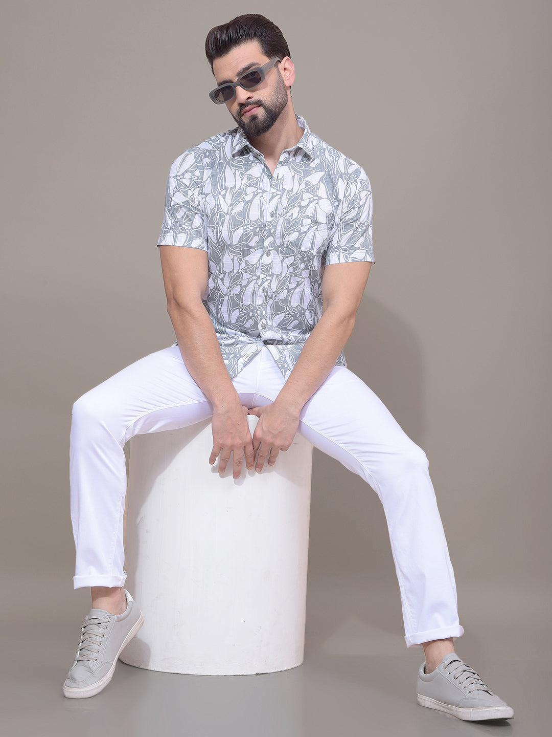 Green Floral Print 100% Cotton Shirt-Men Shirts-Crimsoune Club