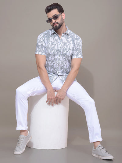 Green Floral Print 100% Cotton Shirt-Men Shirts-Crimsoune Club