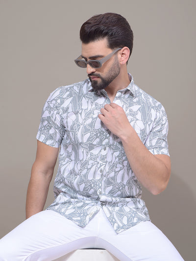 Green Floral Print 100% Cotton Shirt-Men Shirts-Crimsoune Club