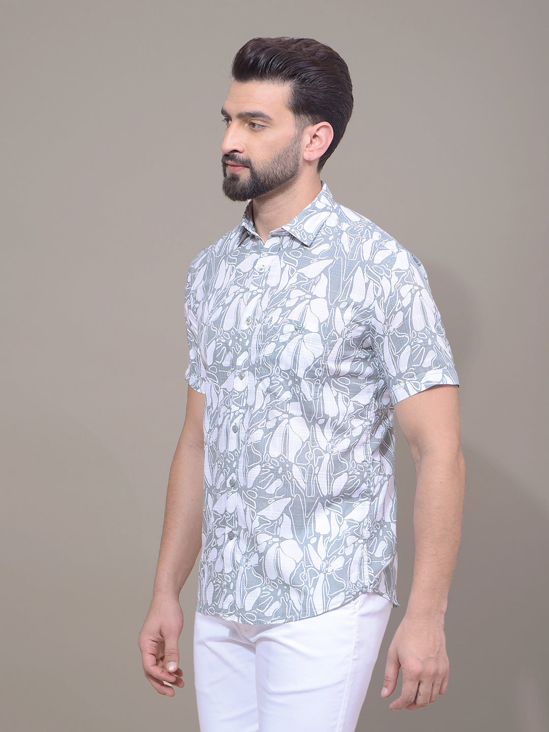 Green Floral Print 100% Cotton Shirt-Men Shirts-Crimsoune Club