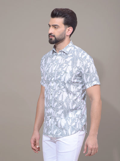 Green Floral Print 100% Cotton Shirt-Men Shirts-Crimsoune Club