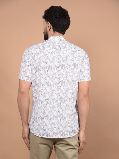 White Floral Print Linen Kurta-Men Kurtas-Crimsoune Club