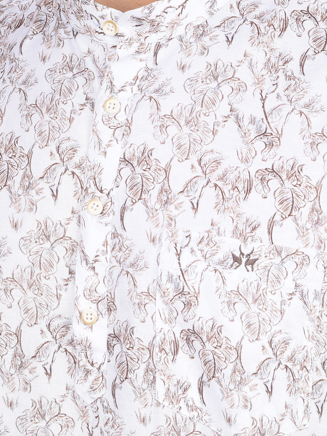 White Floral Print Linen Kurta-Men Kurtas-Crimsoune Club