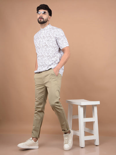 White Floral Print Linen Kurta-Men Kurtas-Crimsoune Club