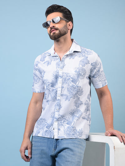 Men's Blue Floral Print 100% Cotton Shirt-Men Shirts-Crimsoune Club