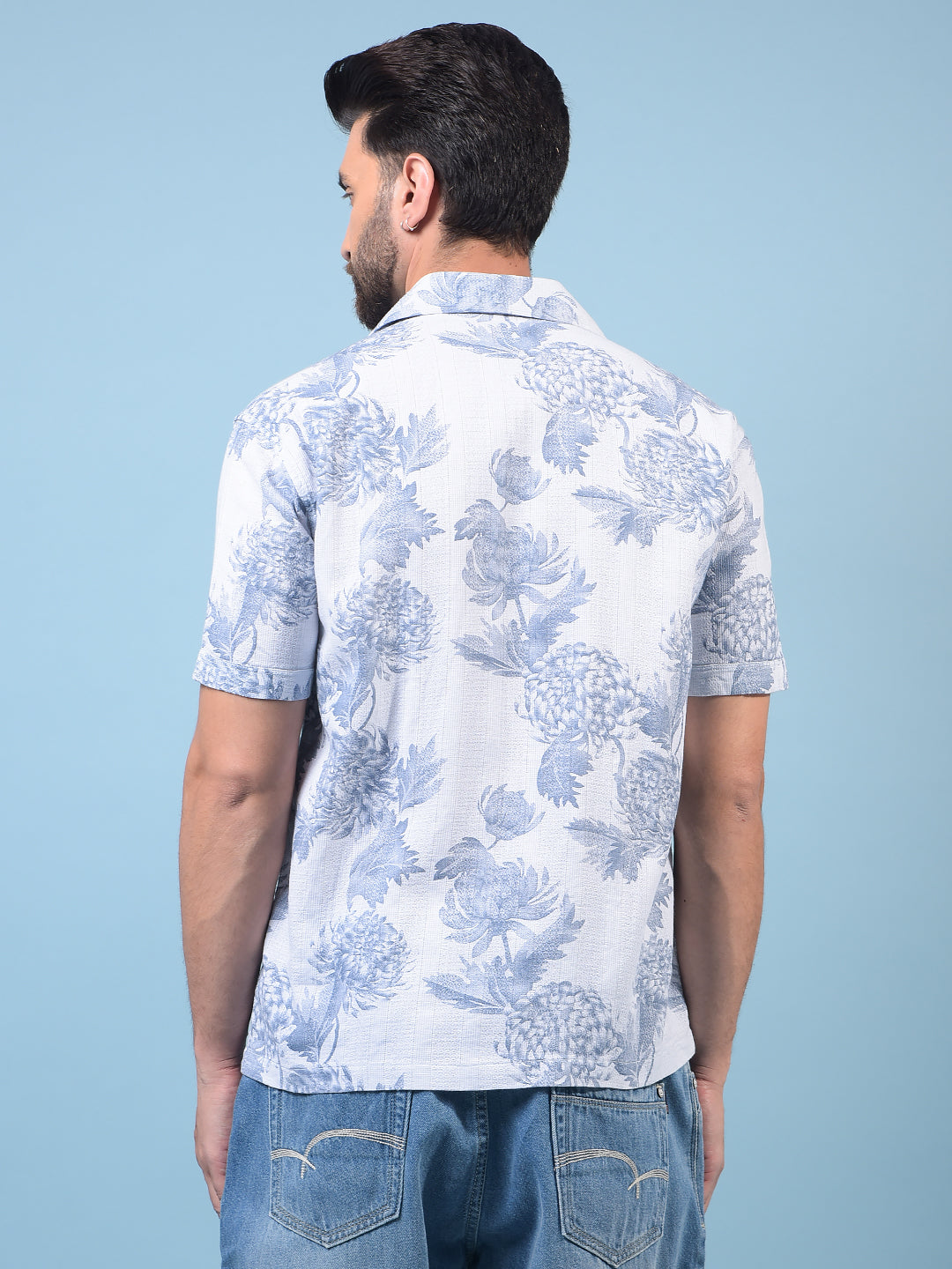 Men's Blue Floral Print 100% Cotton Shirt-Men Shirts-Crimsoune Club