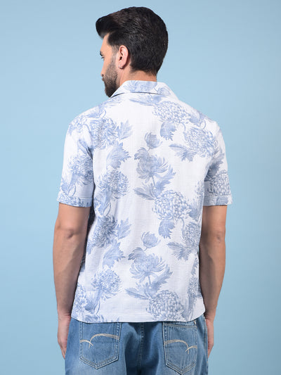 Men's Blue Floral Print 100% Cotton Shirt-Men Shirts-Crimsoune Club