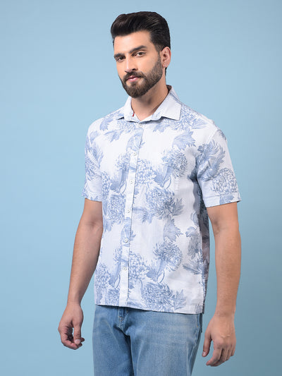 Men's Blue Floral Print 100% Cotton Shirt-Men Shirts-Crimsoune Club