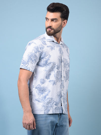 Men's Blue Floral Print 100% Cotton Shirt-Men Shirts-Crimsoune Club